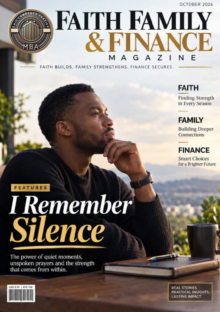 Actual published cover of Faith, Family and Finance Magazine