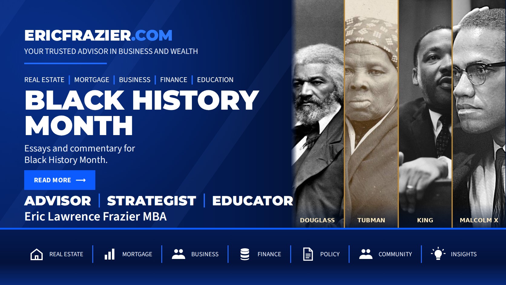 Black History Month — Frederick Douglass, Harriet Tubman, Martin Luther King Jr. and Malcolm X.